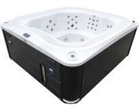 Переливной СПА-бассейн Aquajoy Serenity (250х230х96 см), серебристо-белый мрамор, черный корпус