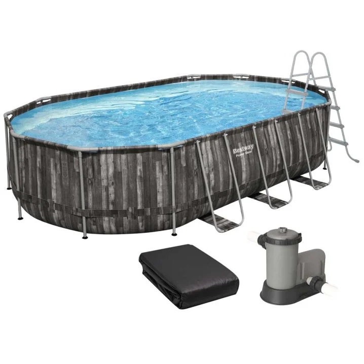 Каркасный бассейн Bestway Wood Style 5611R (610х366х122 см) с картриджным фильтром, лестницей и тентом